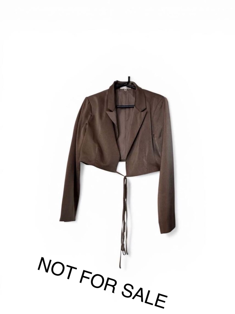 Her Bottari Chocolate Brown Satin Tie-Front Cropped Blazer
